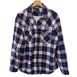 Jachs Girlfriend New York Plaid Blue Faux Fur Lined Western Chore Jacket XXL